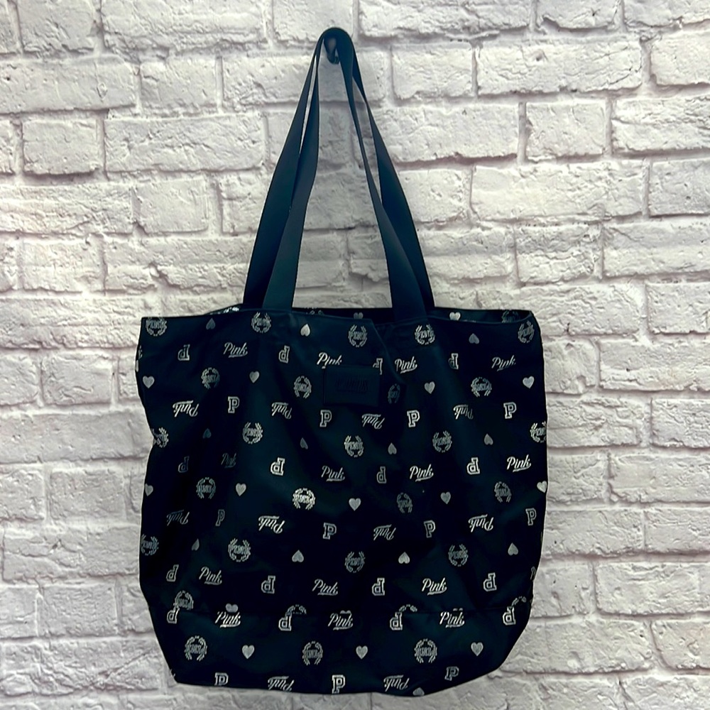 PINK Victoria’s Secret large black and silver travel bag tote